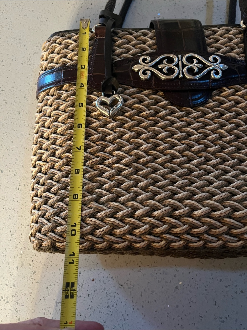 Brighton Beige Woven purse with Brown Leather Trim and Heart Charm - Picture 12 of 12